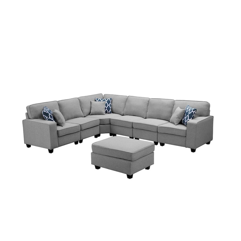 7-teiliges modulares L-förmiges Ecksofa mit Ottoman