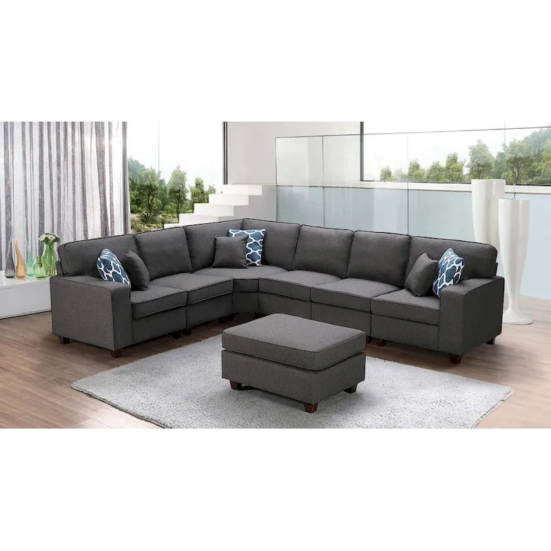 7-teiliges modulares L-förmiges Ecksofa mit Ottoman