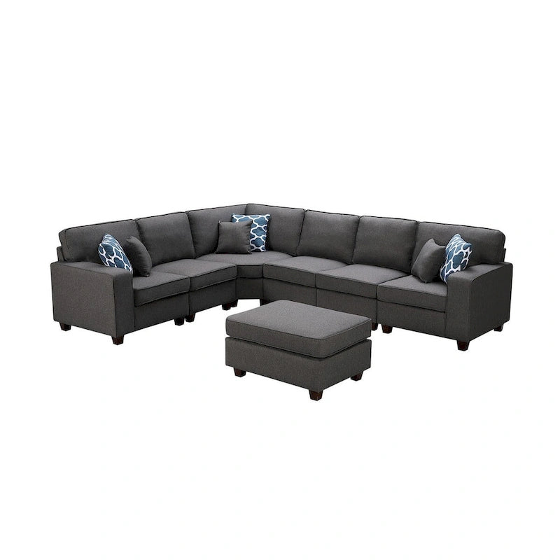 7-teiliges modulares L-förmiges Ecksofa mit Ottoman
