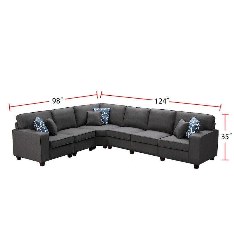 7-teiliges modulares L-förmiges Ecksofa mit Ottoman