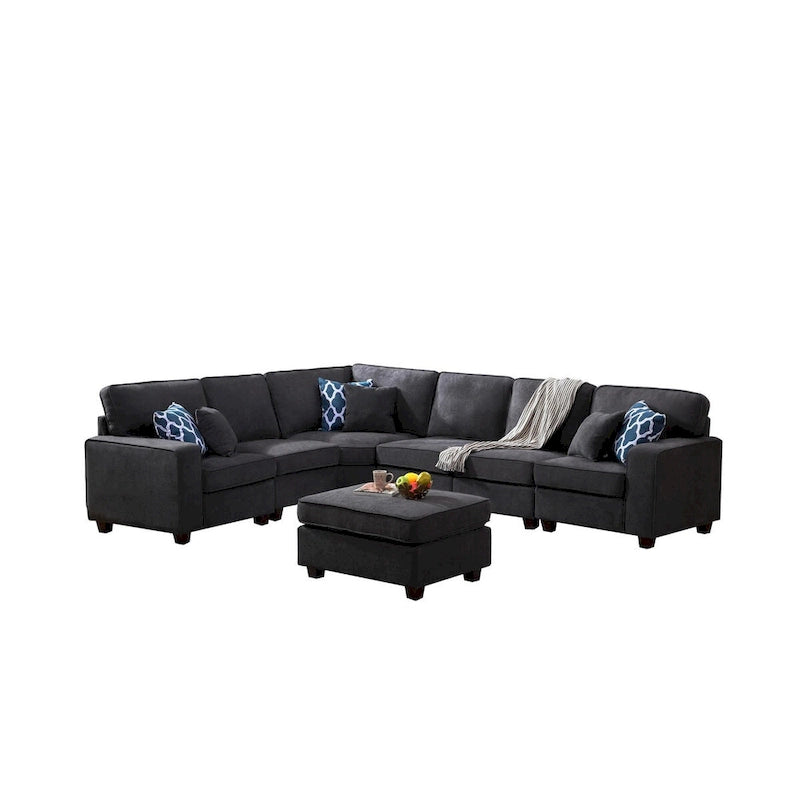 7-teiliges modulares L-förmiges Ecksofa mit Ottoman