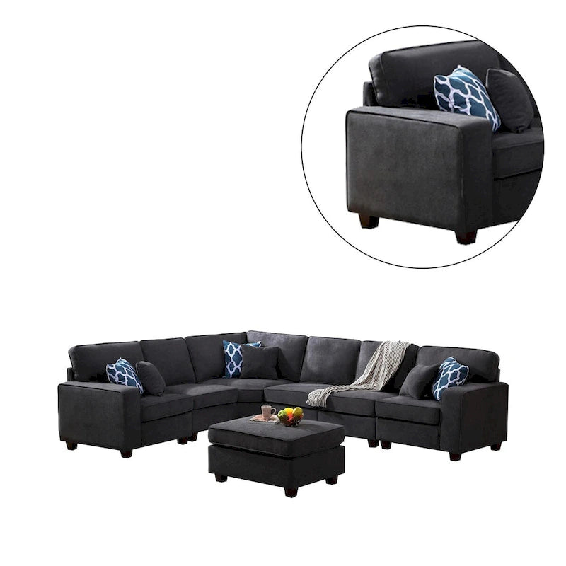 7-teiliges modulares L-förmiges Ecksofa mit Ottoman