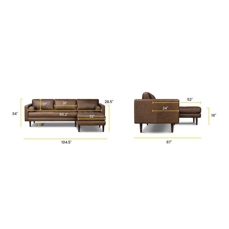 Poly & Bark Napa 104.5 Ecksofa, rechtsseitig – italienisches Echtleder, vollnarbig
