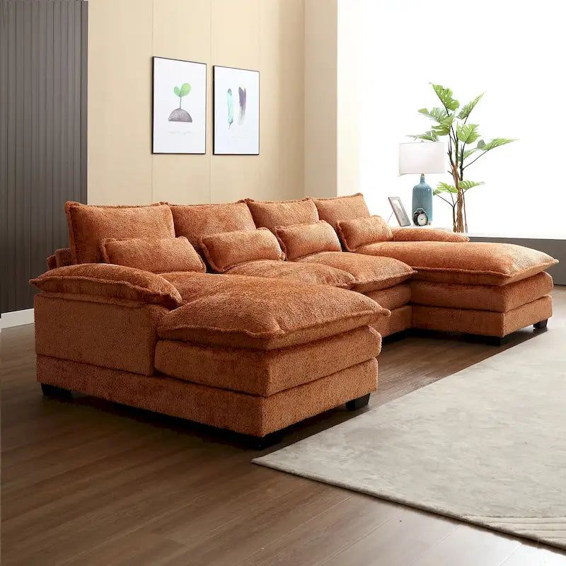 Chenille gepolstertes U-förmiges Wohnzimmer-Ecksofa mit Holzfüßen