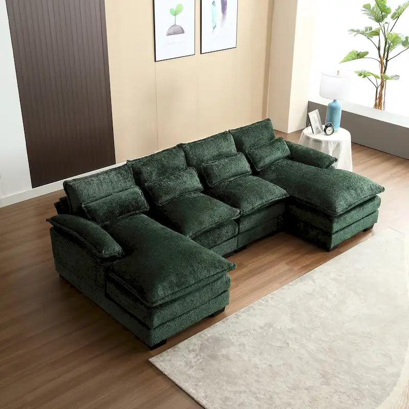 Chenille gepolstertes U-förmiges Wohnzimmer-Ecksofa mit Holzfüßen
