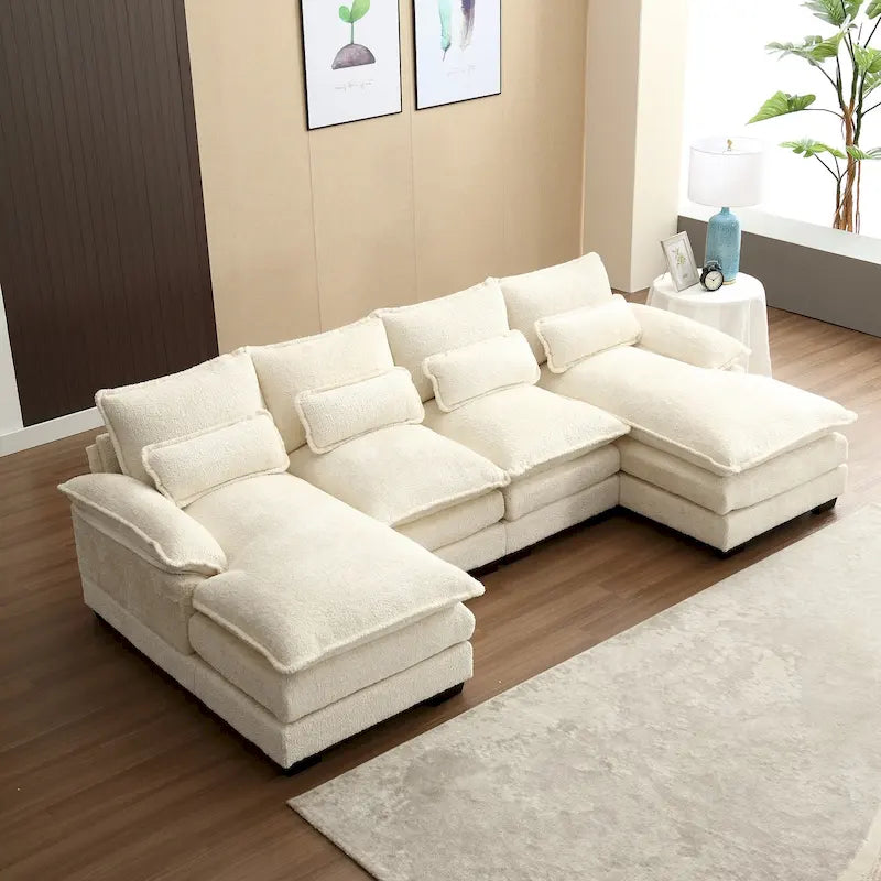 Chenille gepolstertes U-förmiges Wohnzimmer-Ecksofa mit Holzfüßen