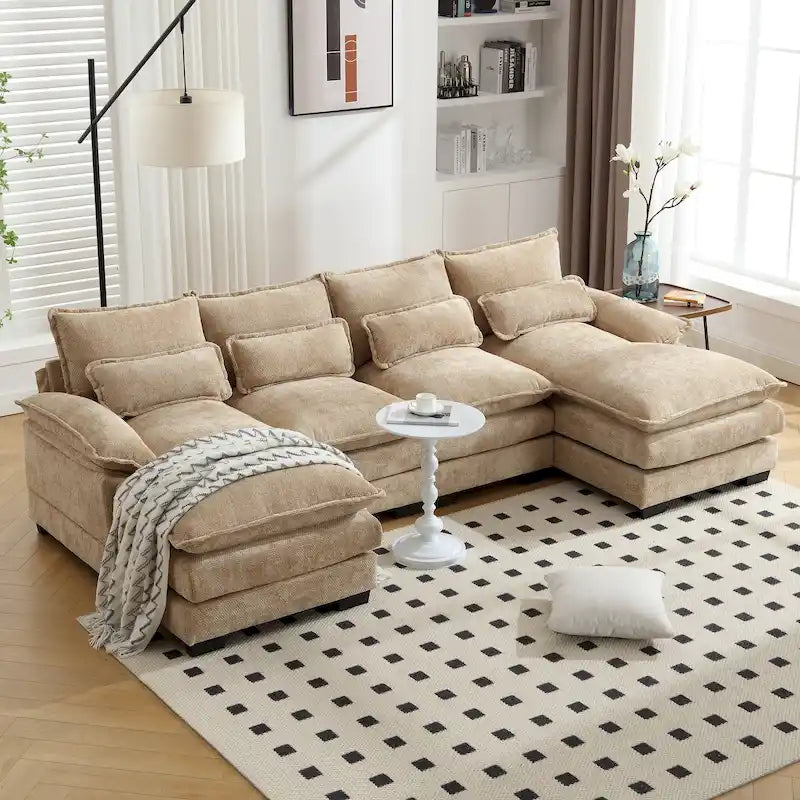 Chenille gepolstertes U-förmiges Wohnzimmer-Ecksofa mit Holzfüßen