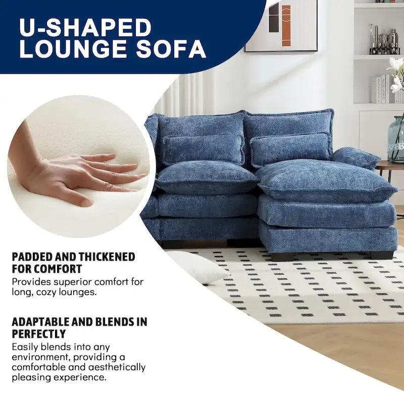 Chenille gepolstertes U-förmiges Wohnzimmer-Ecksofa mit Holzfüßen