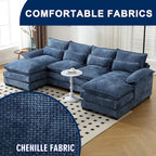 Chenille gepolstertes U-förmiges Wohnzimmer-Ecksofa mit Holzfüßen