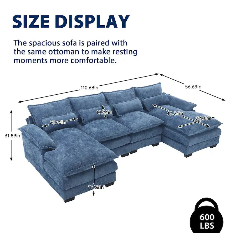 Chenille gepolstertes U-förmiges Wohnzimmer-Ecksofa mit Holzfüßen
