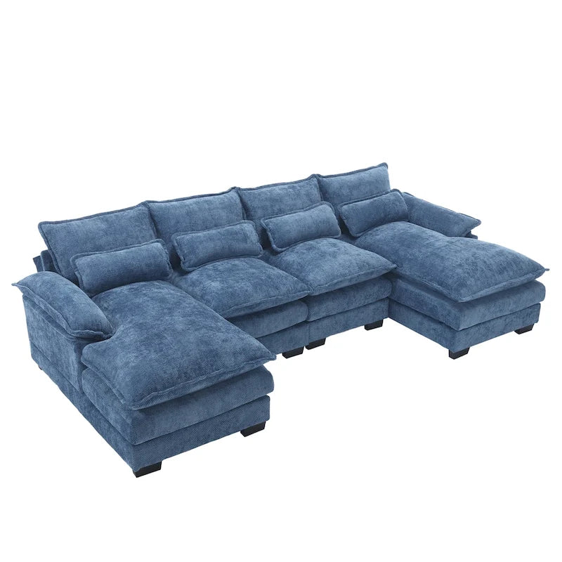 Chenille gepolstertes U-förmiges Wohnzimmer-Ecksofa mit Holzfüßen