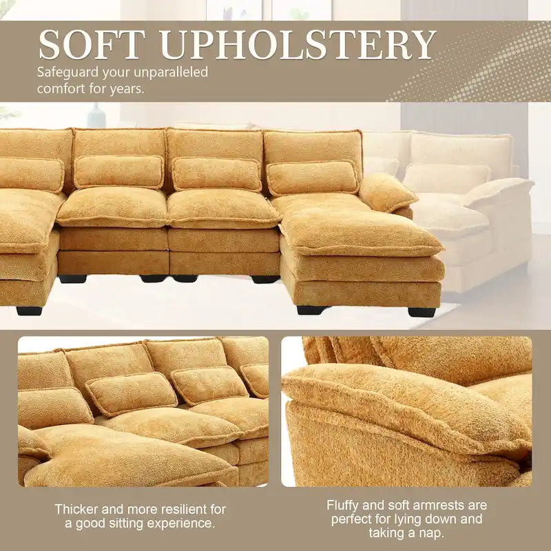 Chenille gepolstertes U-förmiges Wohnzimmer-Ecksofa mit Holzfüßen