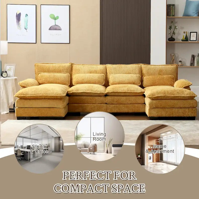 Chenille gepolstertes U-förmiges Wohnzimmer-Ecksofa mit Holzfüßen