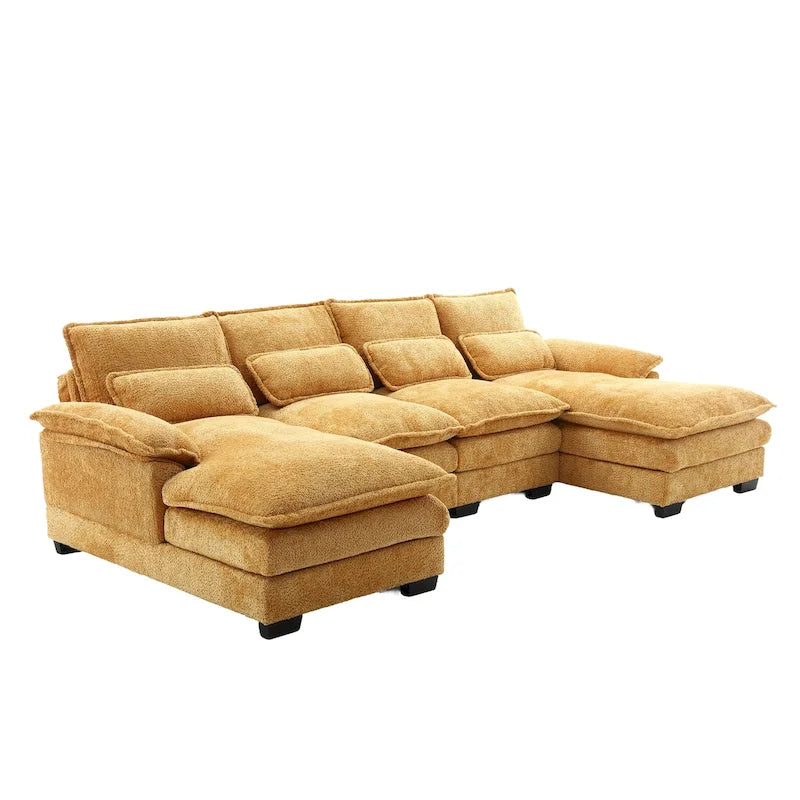 Chenille gepolstertes U-förmiges Wohnzimmer-Ecksofa mit Holzfüßen