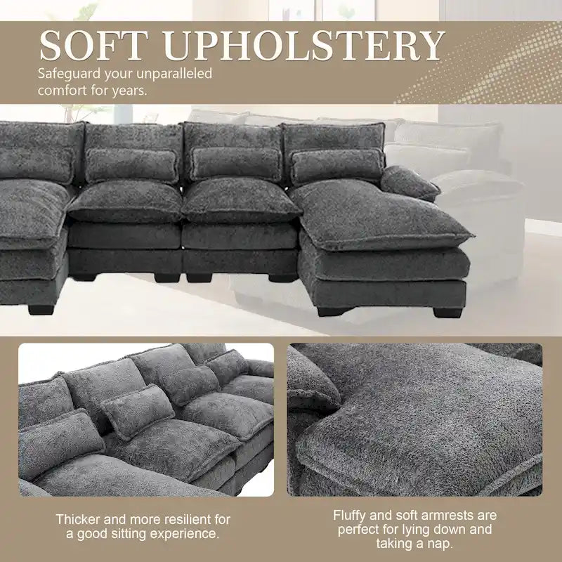 Chenille gepolstertes U-förmiges Wohnzimmer-Ecksofa mit Holzfüßen