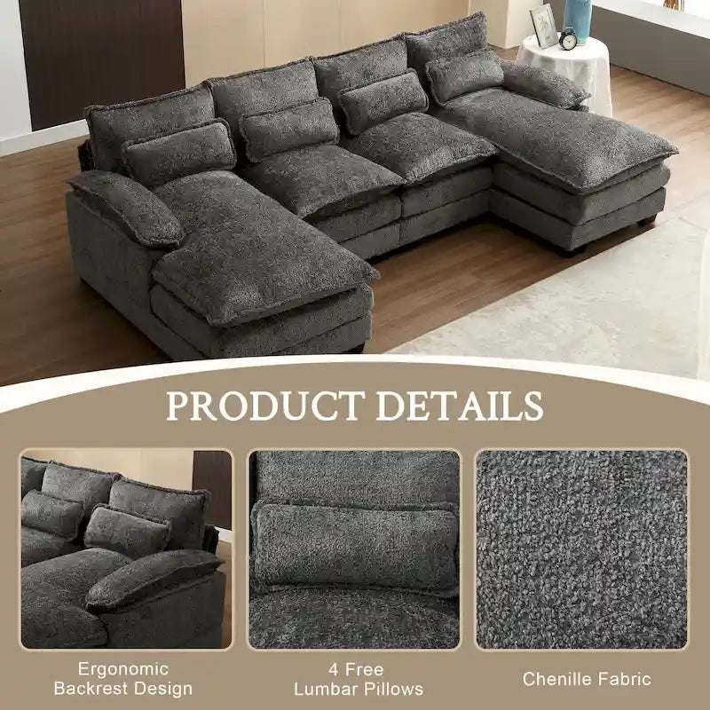 Chenille gepolstertes U-förmiges Wohnzimmer-Ecksofa mit Holzfüßen