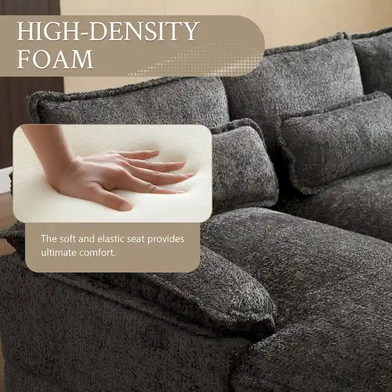 Chenille gepolstertes U-förmiges Wohnzimmer-Ecksofa mit Holzfüßen