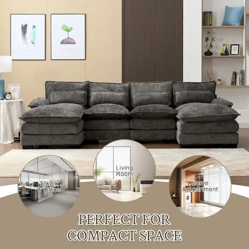 Chenille gepolstertes U-förmiges Wohnzimmer-Ecksofa mit Holzfüßen