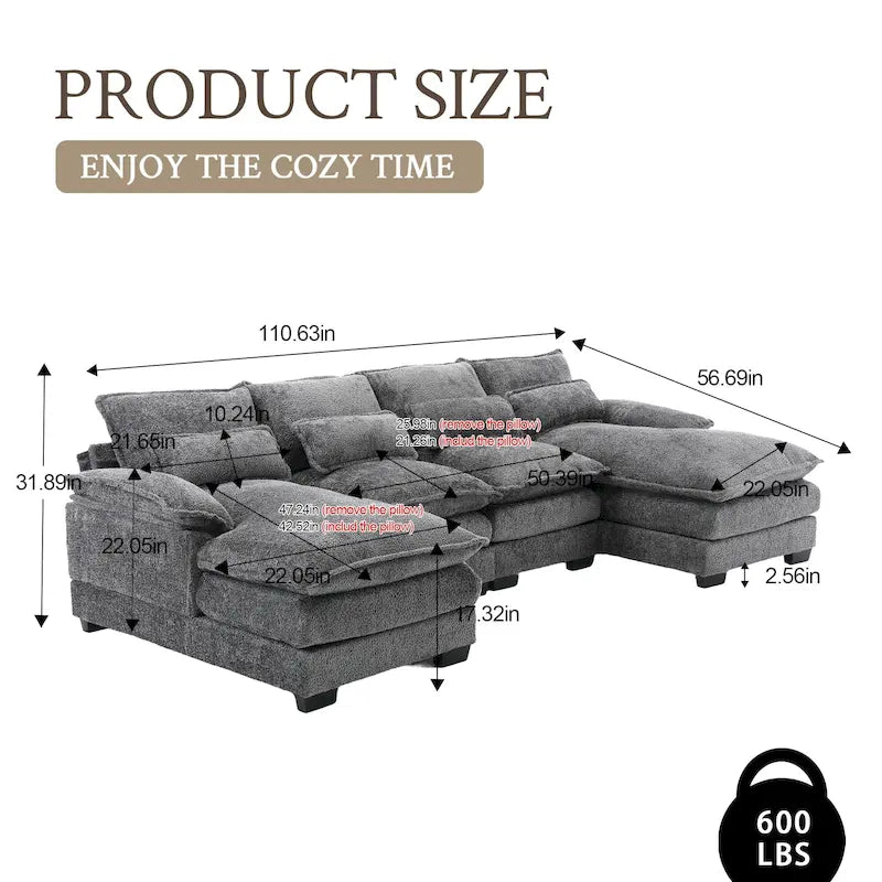 Chenille gepolstertes U-förmiges Wohnzimmer-Ecksofa mit Holzfüßen