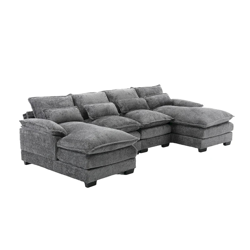 Chenille gepolstertes U-förmiges Wohnzimmer-Ecksofa mit Holzfüßen