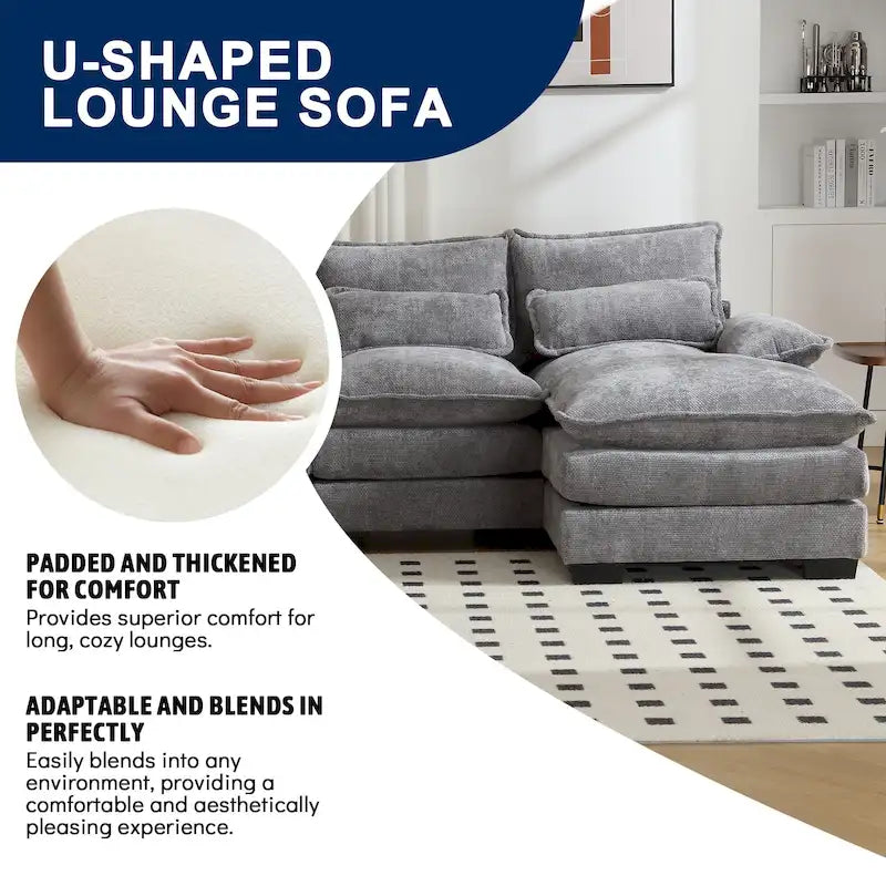 Chenille gepolstertes U-förmiges Wohnzimmer-Ecksofa mit Holzfüßen