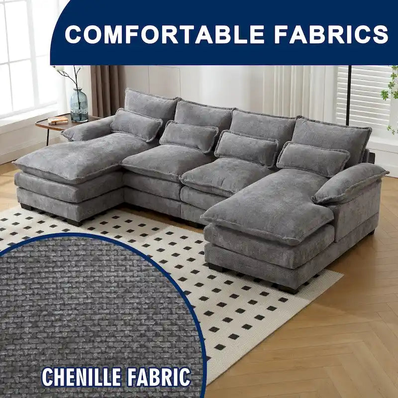 Chenille gepolstertes U-förmiges Wohnzimmer-Ecksofa mit Holzfüßen