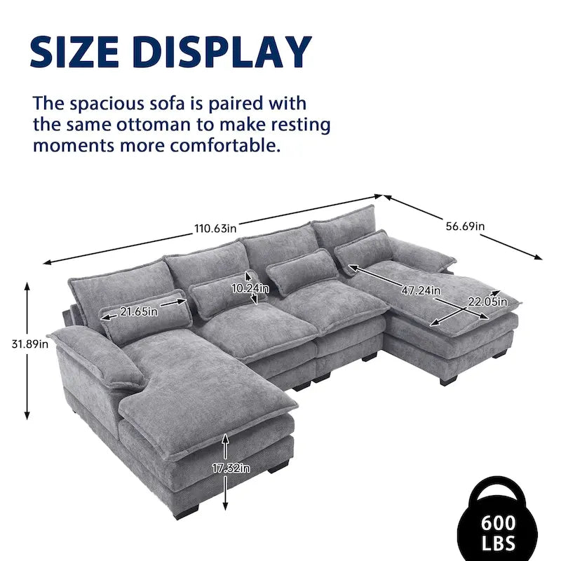 Chenille gepolstertes U-förmiges Wohnzimmer-Ecksofa mit Holzfüßen