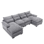 Chenille gepolstertes U-förmiges Wohnzimmer-Ecksofa mit Holzfüßen