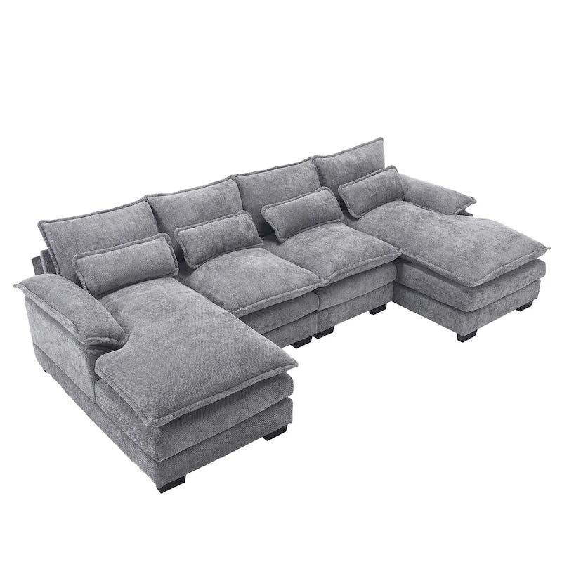 Chenille gepolstertes U-förmiges Wohnzimmer-Ecksofa mit Holzfüßen