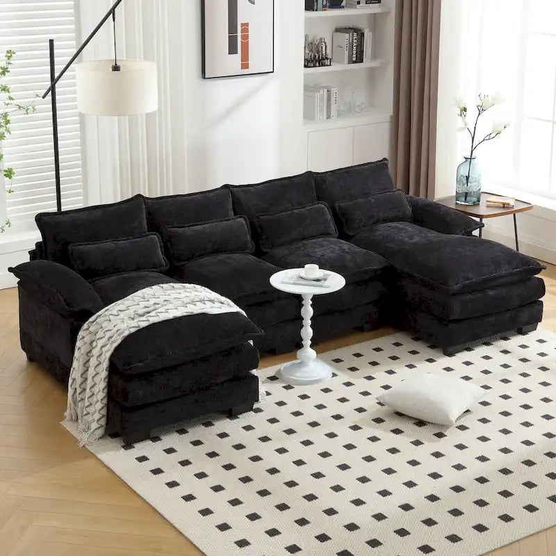 Chenille gepolstertes U-förmiges Wohnzimmer-Ecksofa mit Holzfüßen