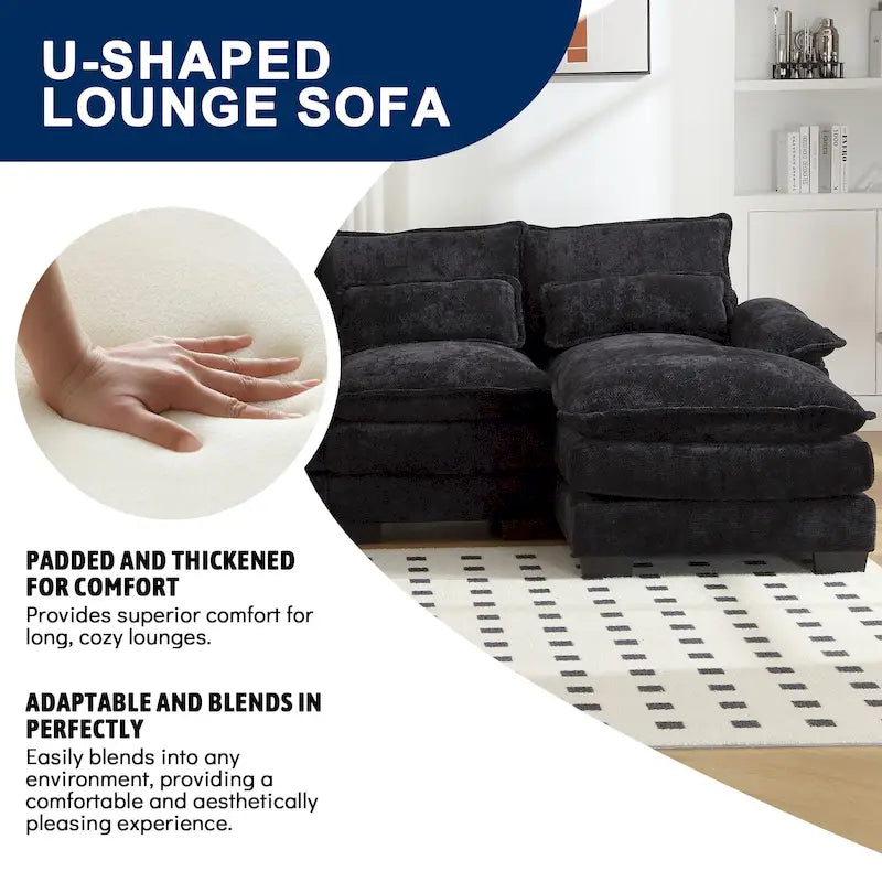 Chenille gepolstertes U-förmiges Wohnzimmer-Ecksofa mit Holzfüßen