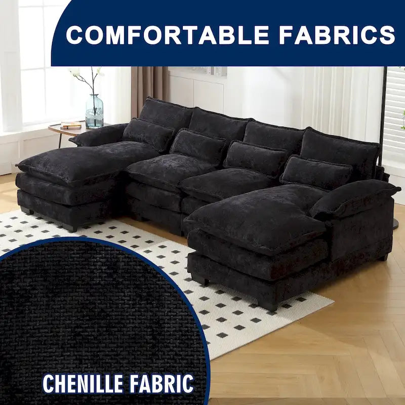 Chenille gepolstertes U-förmiges Wohnzimmer-Ecksofa mit Holzfüßen