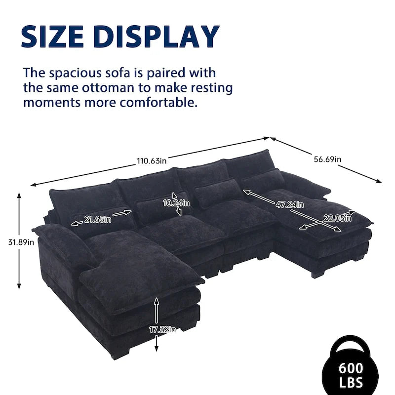 Chenille gepolstertes U-förmiges Wohnzimmer-Ecksofa mit Holzfüßen