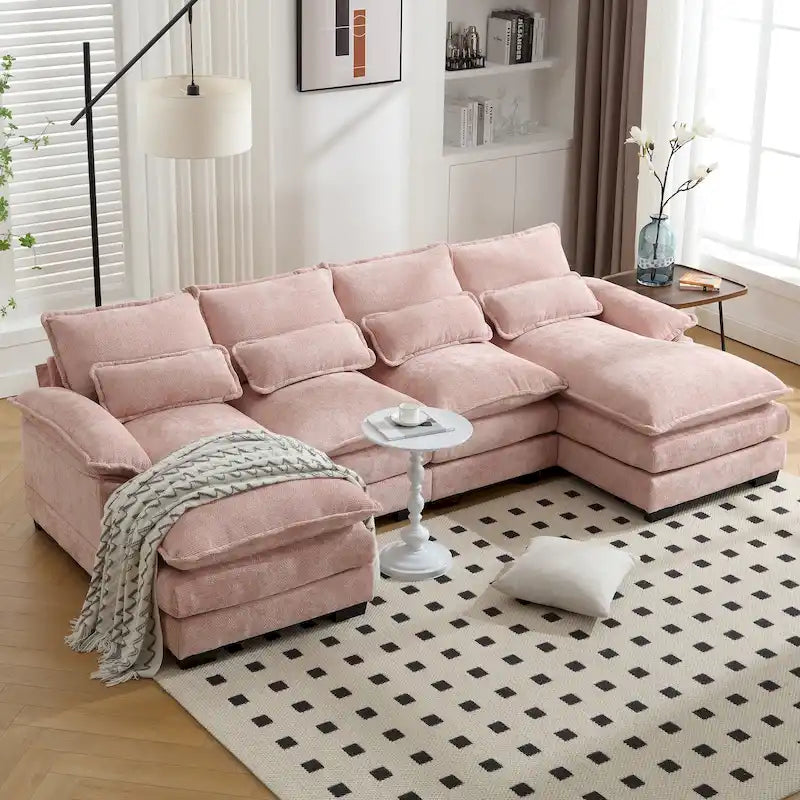 Chenille gepolstertes U-förmiges Wohnzimmer-Ecksofa mit Holzfüßen