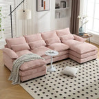 Chenille gepolstertes U-förmiges Wohnzimmer-Ecksofa mit Holzfüßen