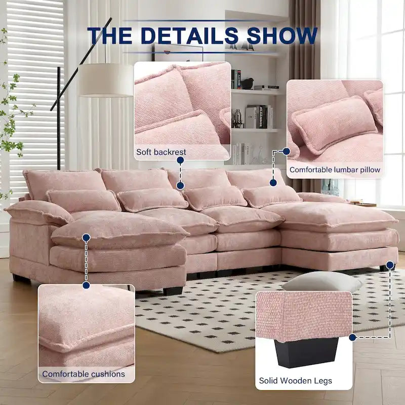 Chenille gepolstertes U-förmiges Wohnzimmer-Ecksofa mit Holzfüßen