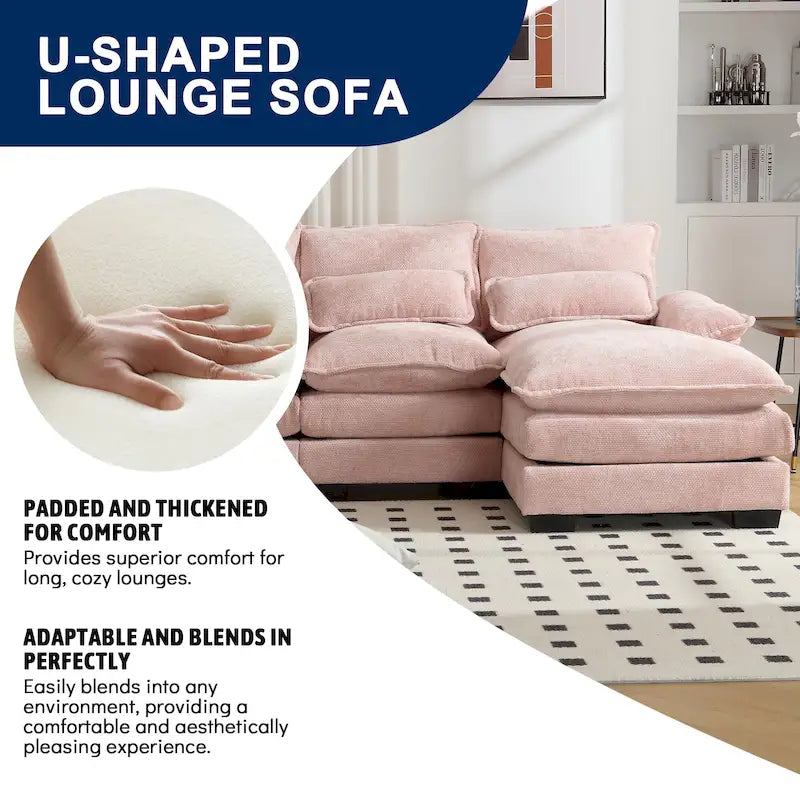 Chenille gepolstertes U-förmiges Wohnzimmer-Ecksofa mit Holzfüßen