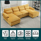 Modernes großes U-förmiges Sektionssofa aus Chenille-Stoff mit Ottomanen, umwandelbares Schlafsofa für Wohnzimmer