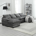 Modernes großes U-förmiges Sektionssofa aus Chenille-Stoff mit Ottomanen, umwandelbares Schlafsofa für Wohnzimmer