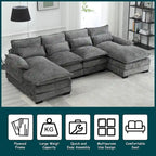Modernes großes U-förmiges Sektionssofa aus Chenille-Stoff mit Ottomanen, umwandelbares Schlafsofa für Wohnzimmer
