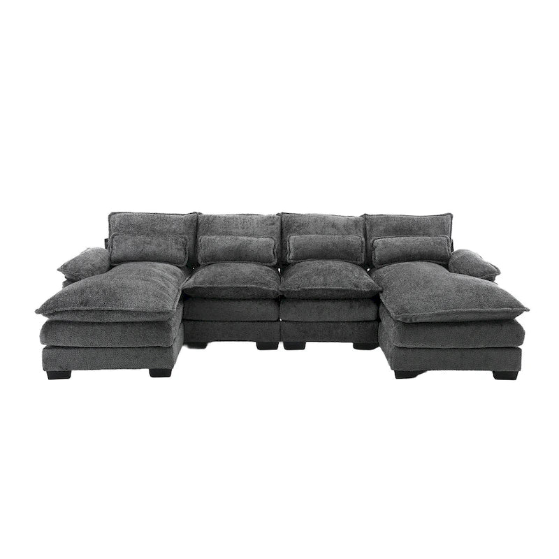 Modernes großes U-förmiges Sektionssofa aus Chenille-Stoff mit Ottomanen, umwandelbares Schlafsofa für Wohnzimmer