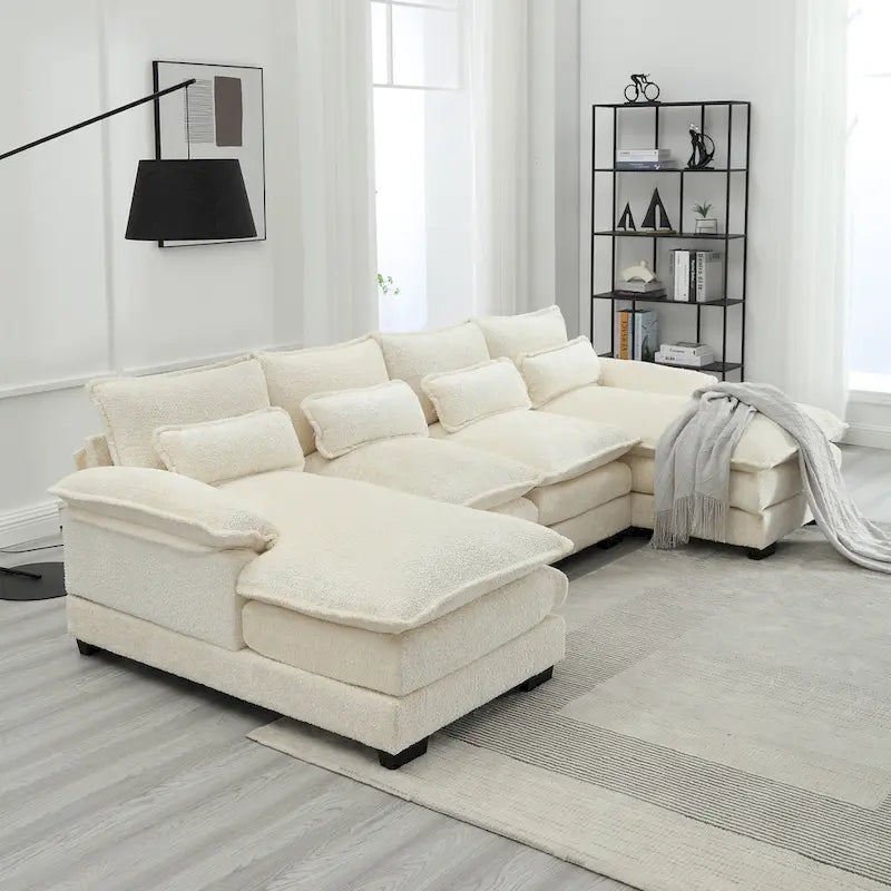 Modernes großes U-förmiges Sektionssofa aus Chenille-Stoff mit Ottomanen, umwandelbares Schlafsofa für Wohnzimmer