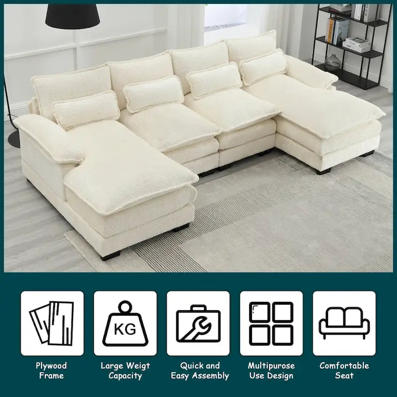 Modernes großes U-förmiges Sektionssofa aus Chenille-Stoff mit Ottomanen, umwandelbares Schlafsofa für Wohnzimmer