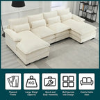 Modernes großes U-förmiges Sektionssofa aus Chenille-Stoff mit Ottomanen, umwandelbares Schlafsofa für Wohnzimmer