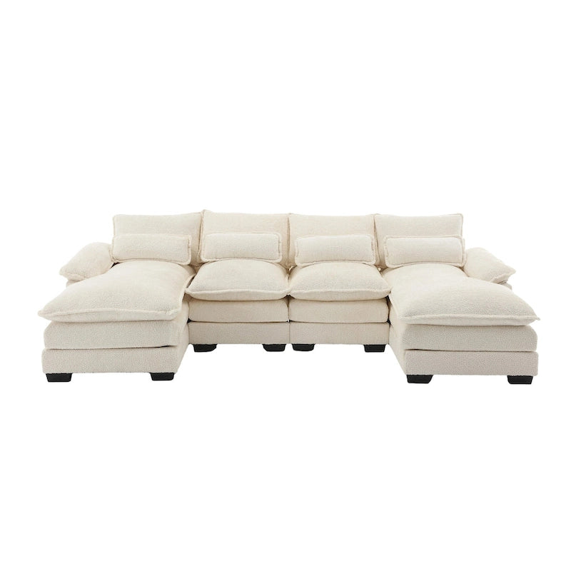 Modernes großes U-förmiges Sektionssofa aus Chenille-Stoff mit Ottomanen, umwandelbares Schlafsofa für Wohnzimmer