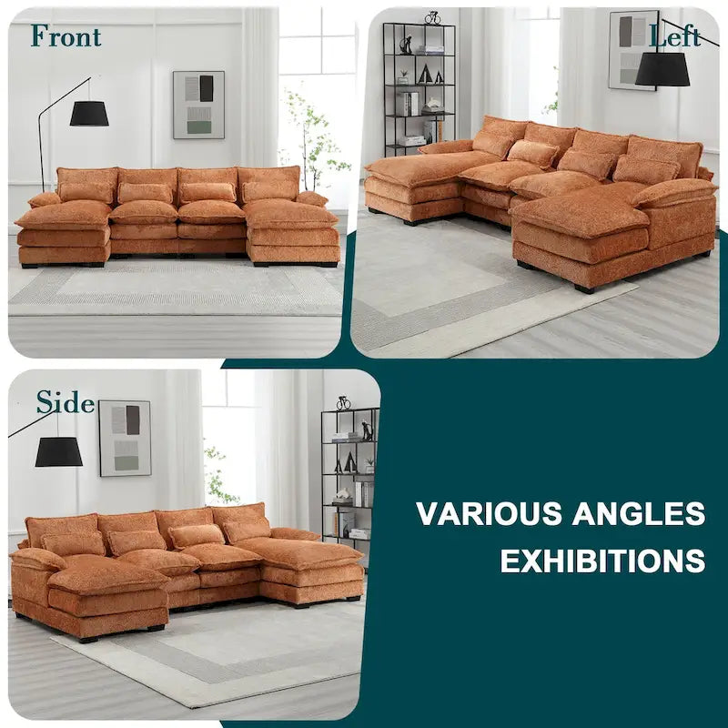 Modernes großes U-förmiges Sektionssofa aus Chenille-Stoff mit Ottomanen, umwandelbares Schlafsofa für Wohnzimmer
