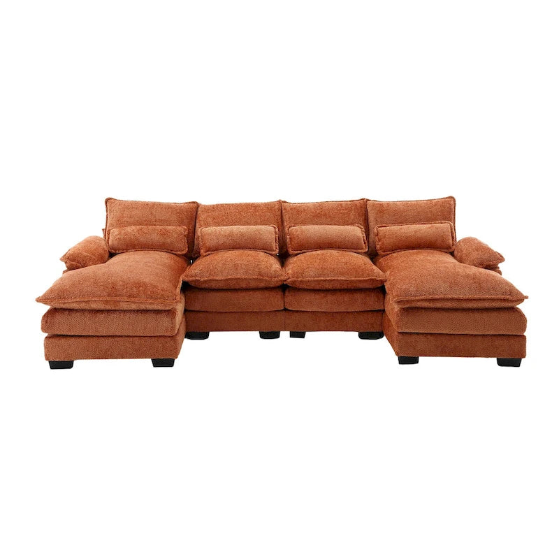 Modernes großes U-förmiges Sektionssofa aus Chenille-Stoff mit Ottomanen, umwandelbares Schlafsofa für Wohnzimmer