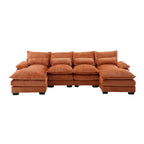 Modernes großes U-förmiges Sektionssofa aus Chenille-Stoff mit Ottomanen, umwandelbares Schlafsofa für Wohnzimmer