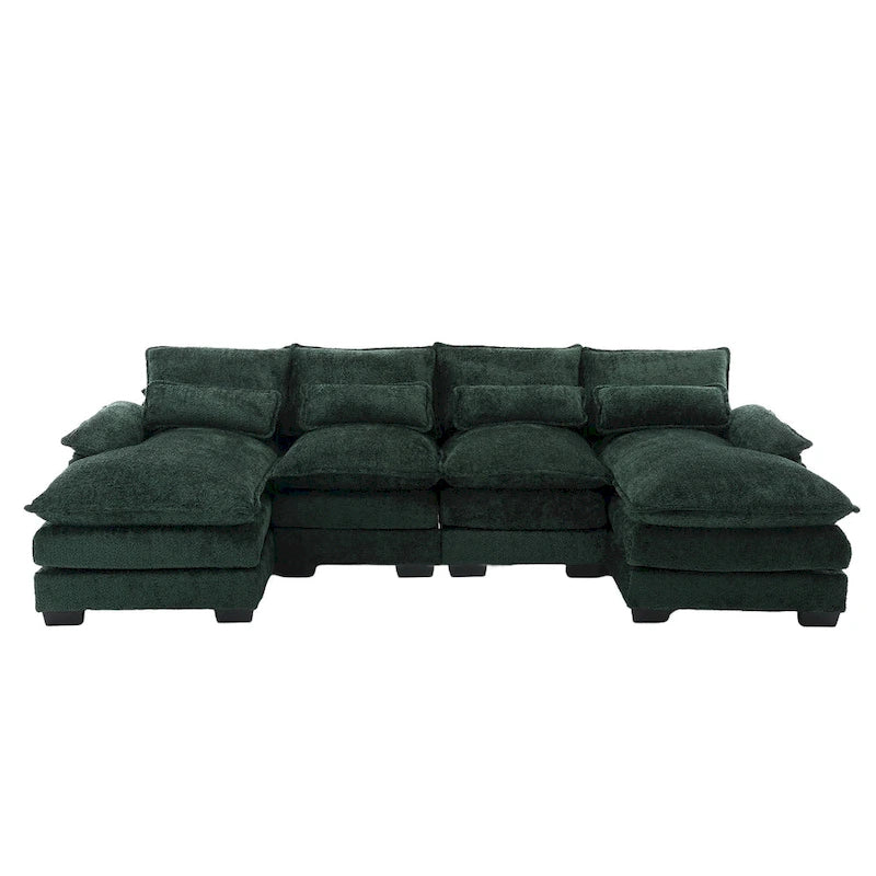 Modernes großes U-förmiges Sektionssofa aus Chenille-Stoff mit Ottomanen, umwandelbares Schlafsofa für Wohnzimmer