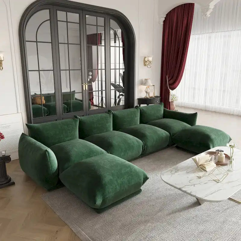 130 U-förmiges Sektionalsofa, minimalistisches Chenille-Modulsofa, 6-Sitzer mit wendbarer Chaiselongue und Ottomane